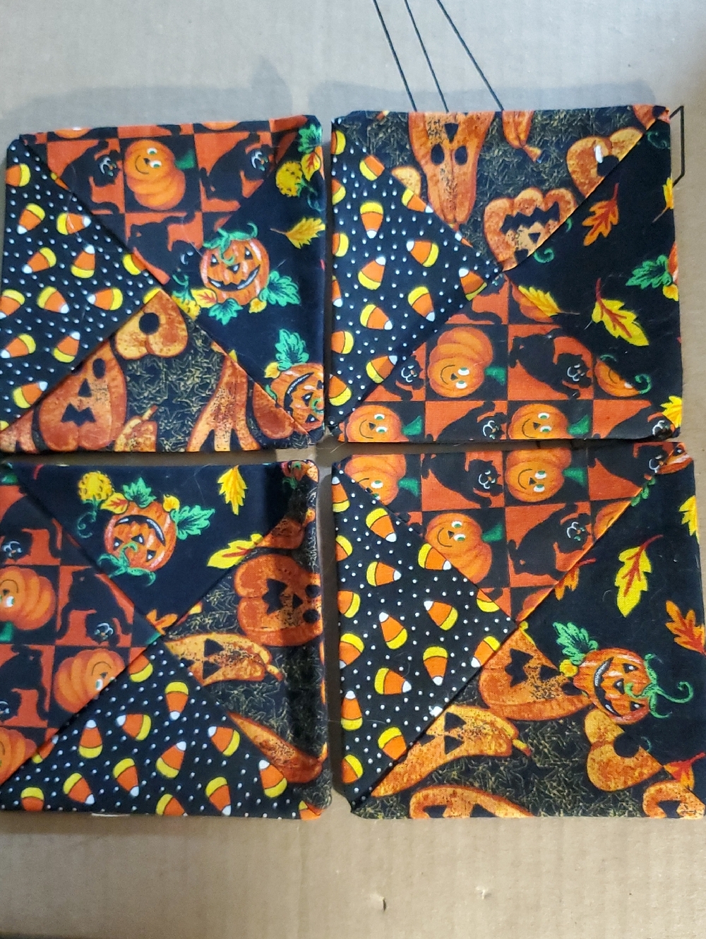 Halloween Pumpkin Fabric Coasters - Orange & Black Holiday Set